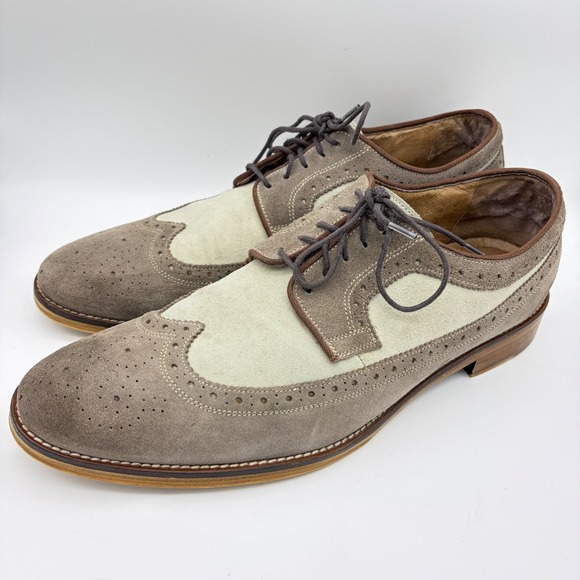 Johnston & Murphy Other - Johnston & Murphy Mens 13 Suede Wingtip Oxford Shoes Taupe Cream Brogue Preppy